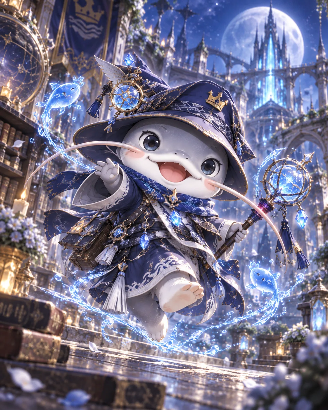 AI-assisted moonlit catfish mage